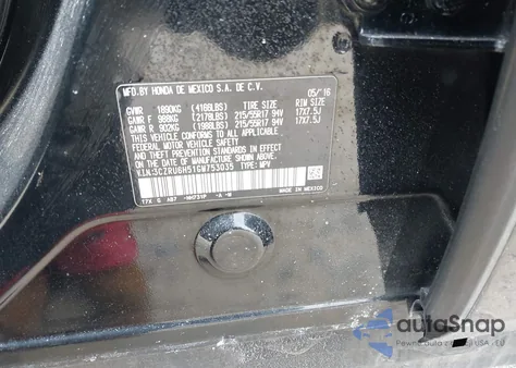 2016 Honda Hr-V Ex z USA, uszkodzony, nr VIN 3CZRU6H51GM753035